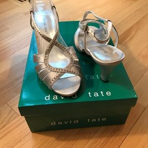 Silver Satin Embellished Dress Sandals